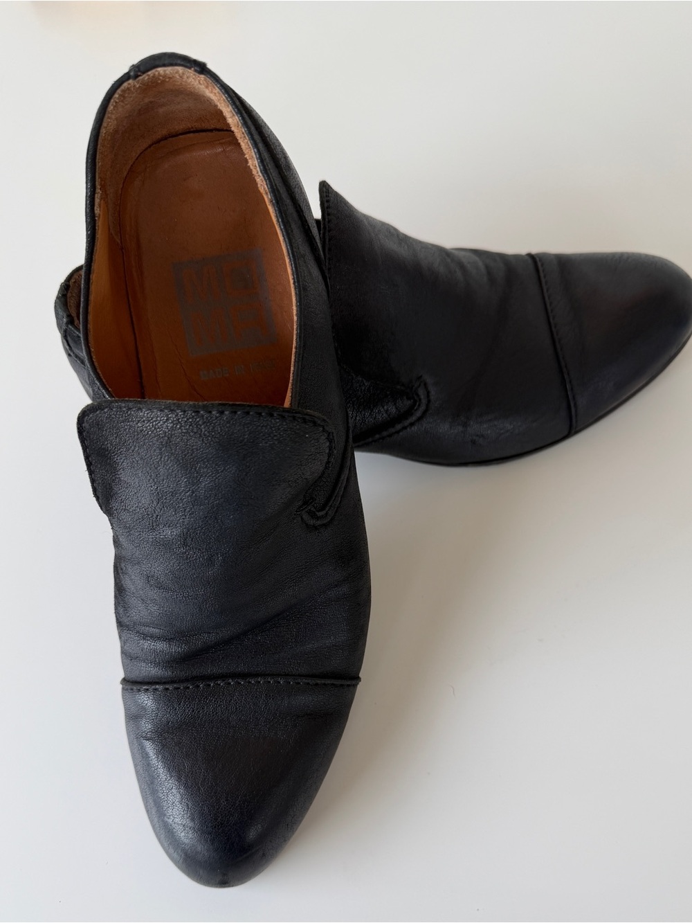 Moma Black Leather Slip-On Loafers for Men